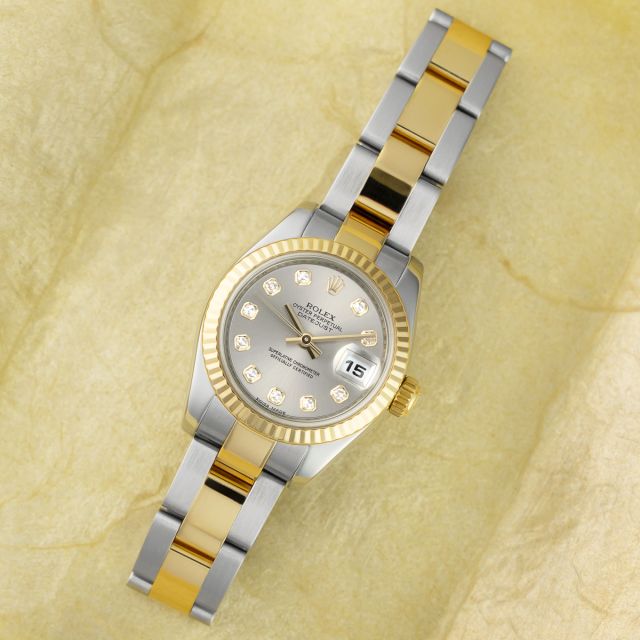 Rolex Lady-Datejust 26 179173 Wristwatch, Steel & Yellow Gold, Silver Diamond Dial, Oyster Bracelet