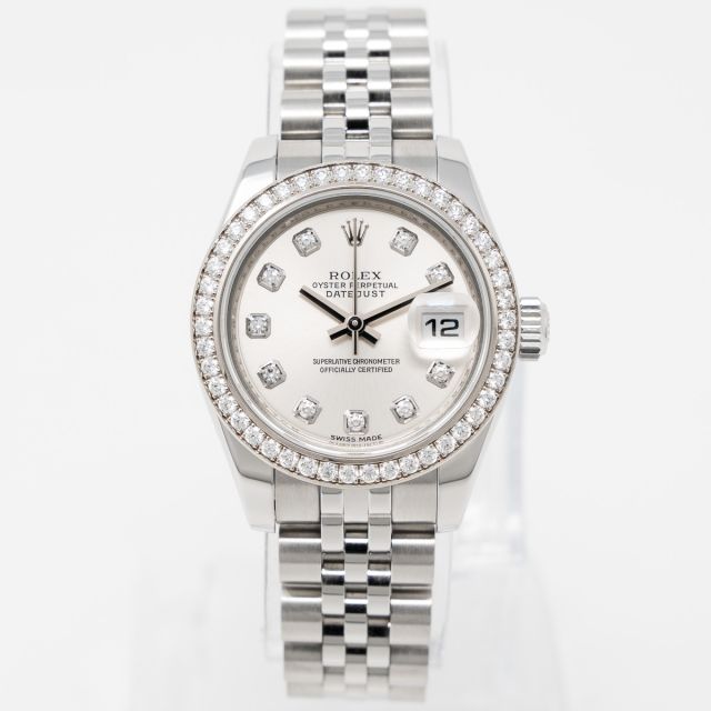 Rolex Lady-Datejust 26 179384 Wristwatch, Silver Diamond Dial, Jubilee Bracelet, Diamond Bezel
