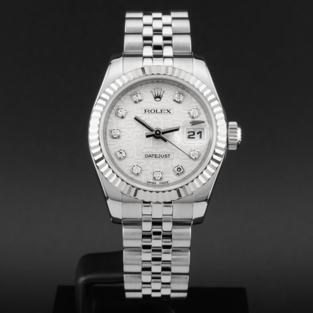 Rolex Lady-Datejust 26 179174 Wristwatch, Jubilee Bracelet, Silver Jubilee Diamond Dial, Fluted Bezel