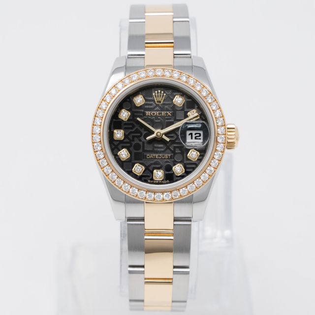 Rolex Lady-Datejust 26 179383 Wristwatch, Black Jubilee Diamond Dial, Oyster Bracelet, Diamond Bezel
