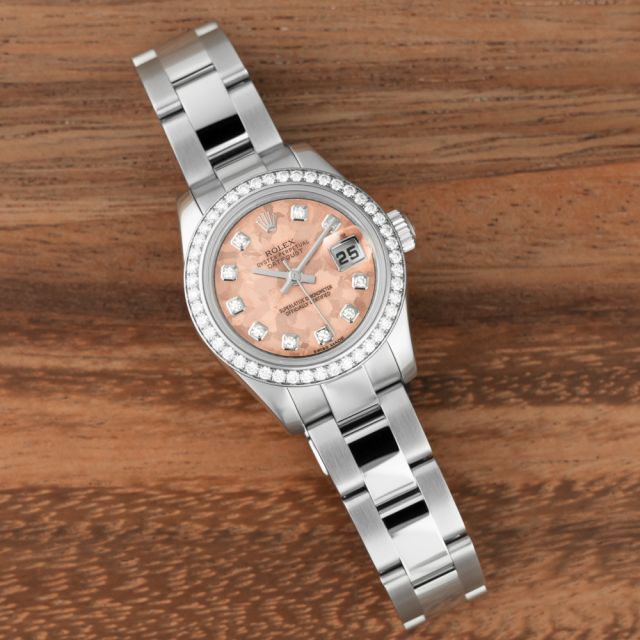 Rolex Lady-Datejust 26 179384, Steel & White Gold, Rose Flake Diamond Dial, Oyster Bracelet