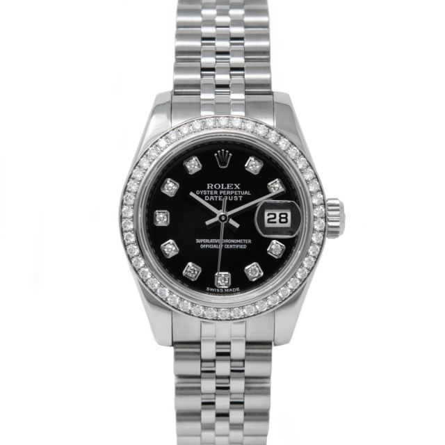 Rolex Lady-Datejust 179384 Wristwatch, Jubilee Bracelet, Black Diamond Dial, Diamond Bezel