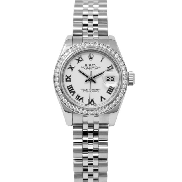 Rolex Lady-Datejust 26 179384 Wristwatch, White Roman Dial, Diamond Bezel, & Jubilee Bracelet
