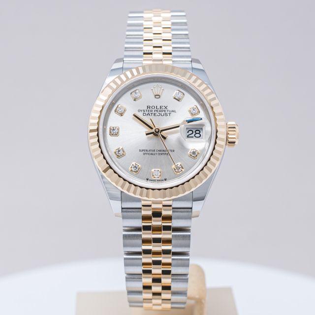 Rolex Lady-Datejust 279173 Wristwatch, Jubilee Bracelet, Silver Diamond Dial, Fluted Bezel