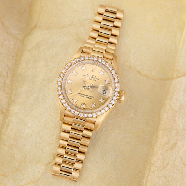 Rolex Lady-Datejust 26 69138, Yellow Gold, President Bracelet, Champagne Diamond Dial
