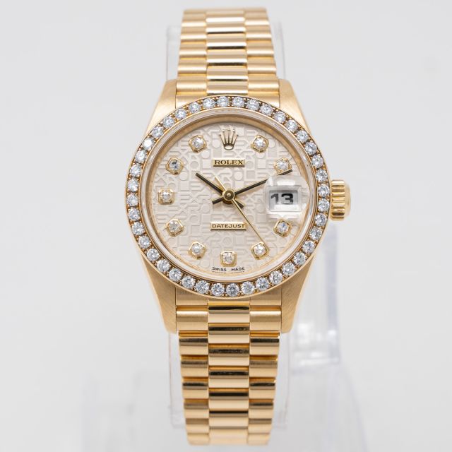 Rolex Lady-Datejust 26 69138 Wristwatch, Silver Jubilee Diamond Dial, President Bracelet, Diamond Bezel