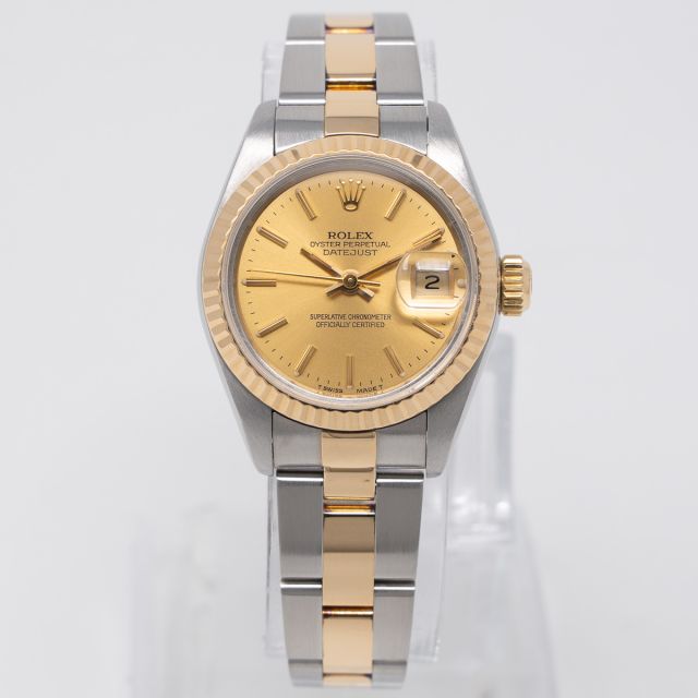 Rolex Lady-Datejust 26mm 69173 Wristwatch - Champagne Dial, Oyster Bracelet, Fluted Bezel