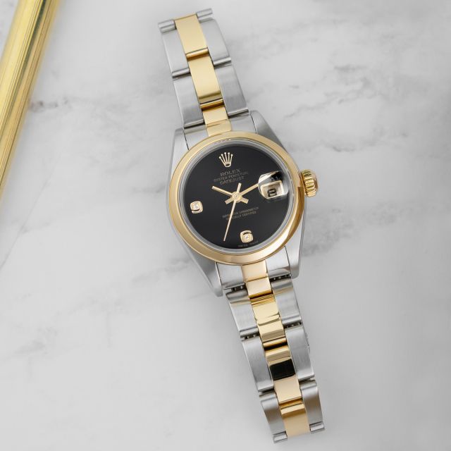 Rolex Lady-Datejust 79163, Steel & Gold, Black Onyx Diamond Dial, Oyster Bracelet