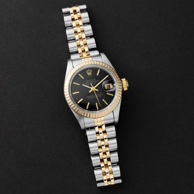 Rolex Lady-Datejust 79173, Gold & Steel, Black Tapestry, Jubilee Bracelet