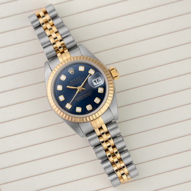 Rolex Lady-Datejust 26, 79173, Steel & Gold, Blue Diamond Dial, Jubilee Bracelet, Renewed