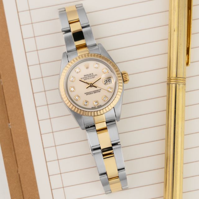 Rolex Lady-Datejust 26 79173, Yellow Gold & Steel, Ivory Diamond Dial, Oyster Bracelet, Renewed