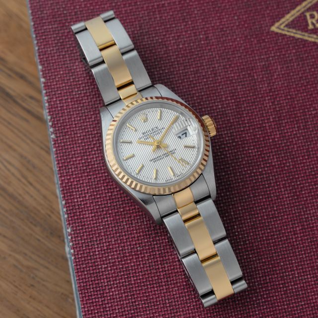 Rolex Lady-Datejust 26, 79173, Steel & Gold, Silver Tapestry Dial, Oyster Bracelet, Renewed