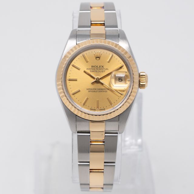 Rolex Lady-Datejust 26 79173 Wristwatch, Champagne Index, Oyster Bracelet, Fluted Bezel