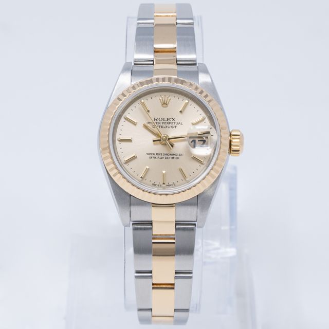 Rolex Lady-Datejust 26 79173 Wristwatch, Oyster Bracelet, Light Champagne Dial, Fluted Bezel