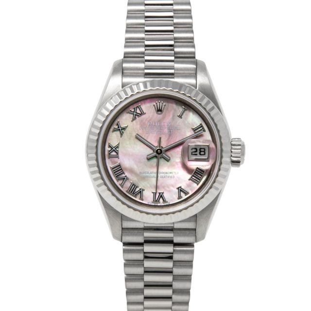 Rolex Lady Datejust 79179 Wristwatch, President Bracelet, Black Mother of Pearl Roman Dial, Fluted Bezel