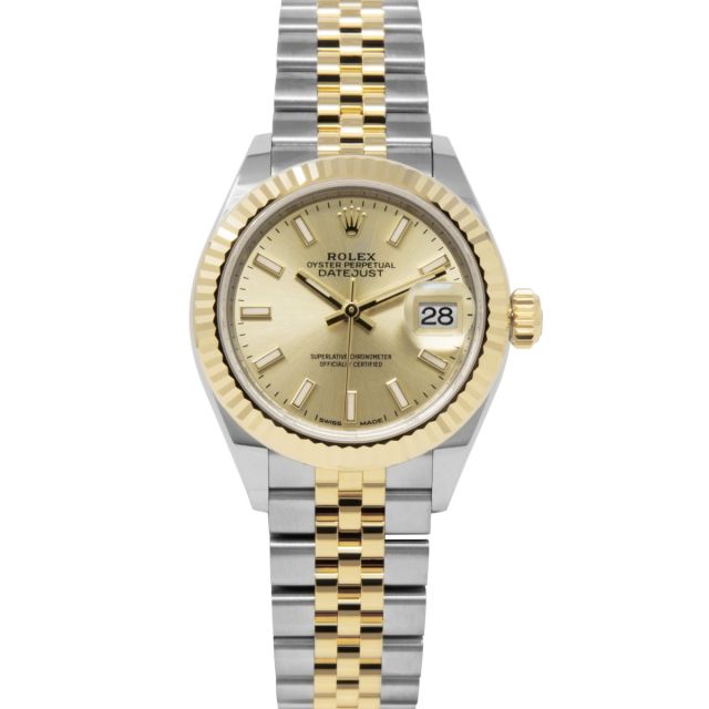 Rolex Lady-Datejust 28 279173 Wristwatch, Jubilee Bracelet, Champagne Index Dial, Fluted Bezel