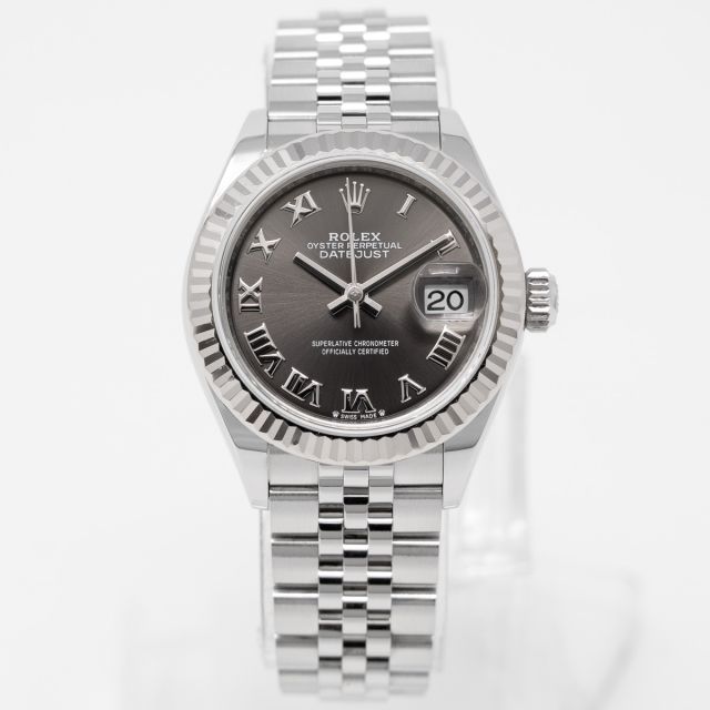 Rolex Lady-Datejust 28 279174 Wristwatch Dark Grey Roman Dial Jubilee Bracelet Fluted Bezel