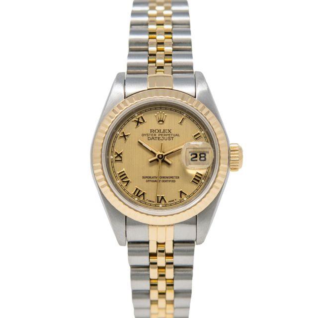 Rolex Lady-Datejust 69173 Wristwatch, Jubilee Bracelet, Champagne Roman Dial, Fluted Bezel