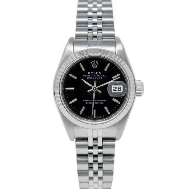 Rolex Lady-Datejust 69174 Wristwatch, Jubilee Bracelet, Black Index Dial, Fluted Bezel