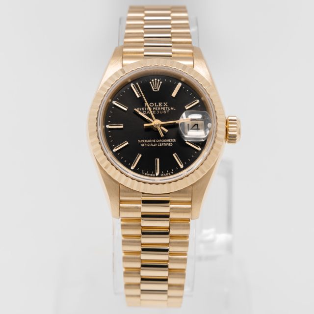 Rolex Lady-Datejust 26 69178, Yellow Gold, Black Dial, President Bracelet