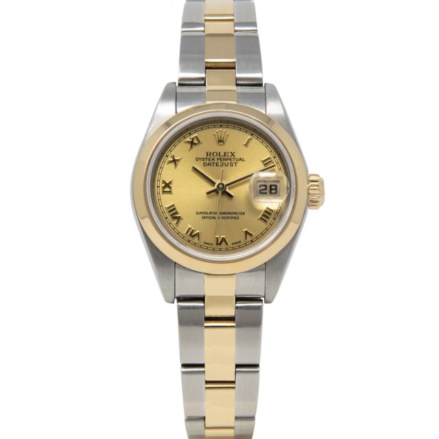 Rolex Lady-Datejust 79163 Wristwatch, Oyster Bracelet, Champagne Roman Dial, Smooth Bezel