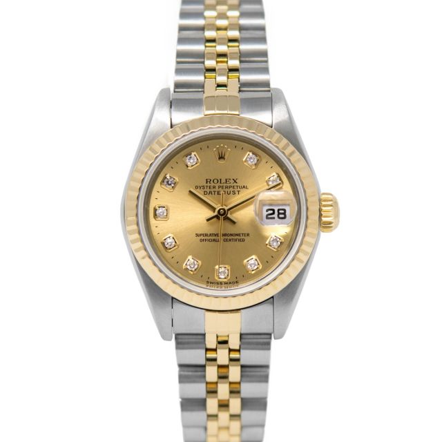 Rolex Lady-Datejust 79173 Wristwatch, Jubilee Bracelet, Champagne Diamond Dial, Fluted Bezel
