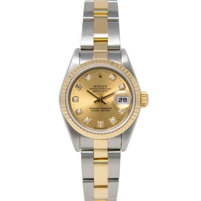 Rolex Lady-Datejust 79173 Wristwatch, Oyster Bracelet, Champagne Diamond Dial, Fluted Bezel