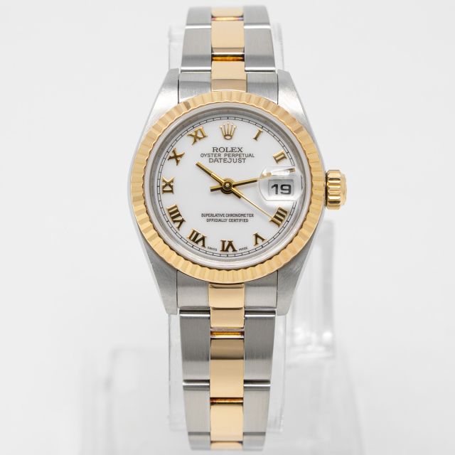 Rolex Lady-Datejust 26 79173 Wristwatch, White Roman Dial, Oyster Bracelet, Fluted Bezel