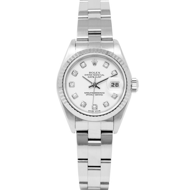 Rolex Lady-Datejust 26 79174 Wristwatch, Oyster Bracelet, White Diamond Dial, Fluted Bezel
