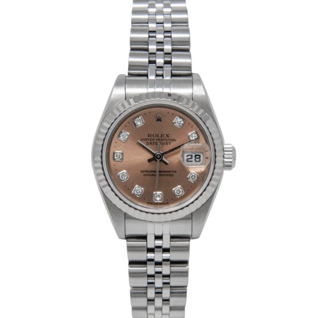 Rolex Lady-Datejust 26 79174 Wristwatch, Jubilee Bracelet, Rose Diamond Dial, Fluted Bezel