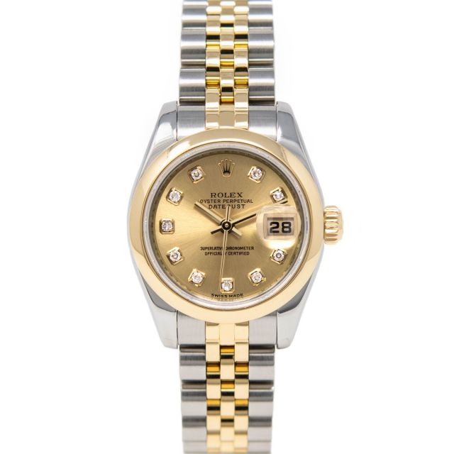 Rolex Lady-Datejust 179163 Wristwatch, Jubilee Bracelet, Champagne Diamond Dial, Smooth Bezel