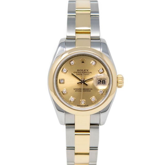 Rolex Lady Datejust 179163 Wristwatch, Oyster Bracelet, Champagne Diamond Dial, Smooth Bezel