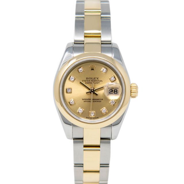 Rolex Lady Datejust 179163 Wristwatch, Oyster Bracelet, Champagne Diamond Dial, Smooth Bezel