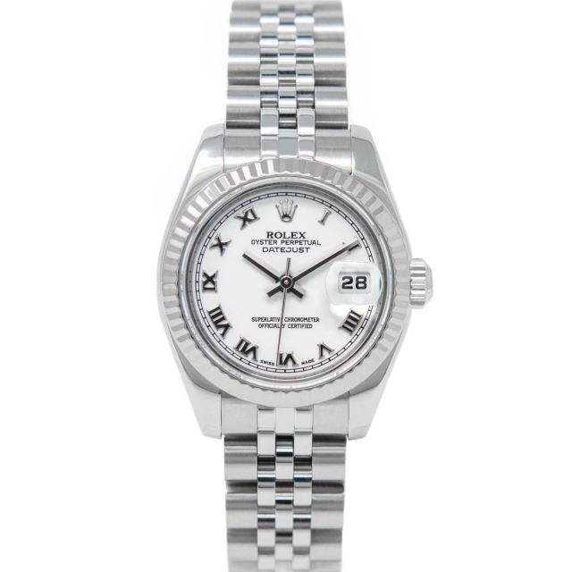 Rolex Lady Datejust 179174 Wristwatch, Jubilee Bracelet, White Roman Dial, Fluted Bezel