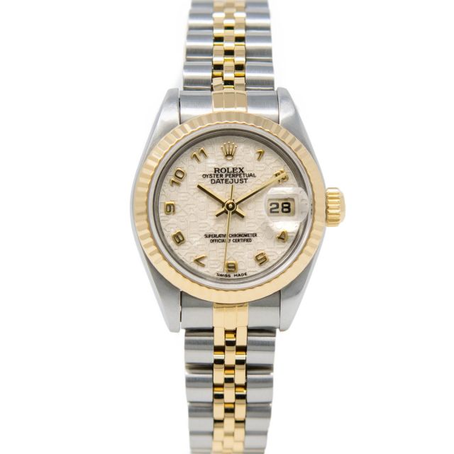 Rolex Lady Datejust 69173 Wristwatch, Jubilee Bracelet, Ivory Jubilee Arabic Dial, Fluted Bezel