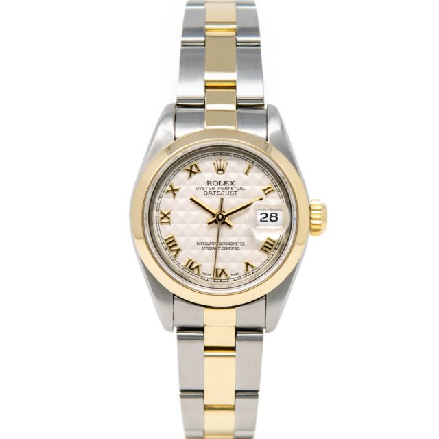 Rolex Lady Datejust 79163 Wristwatch, Oyster Bracelet, Ivory Pyramid Roman Dial, Smooth Bezel