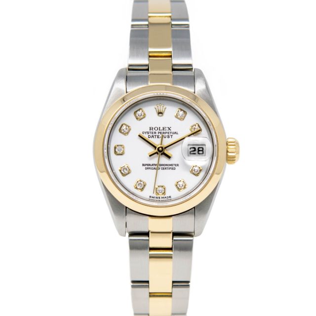 Rolex Lady Datejust 79163 Wristwatch, Oyster Bracelet, White Diamond Dial, Smooth Bezel