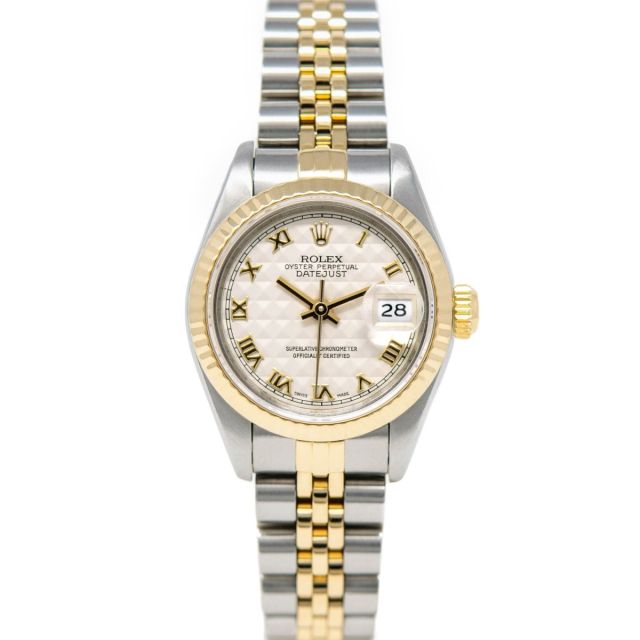 Rolex Lady Datejust 79173 Wristwatch, Jubilee Bracelet, Ivory Pyramid Roman Dial, Fluted Bezel