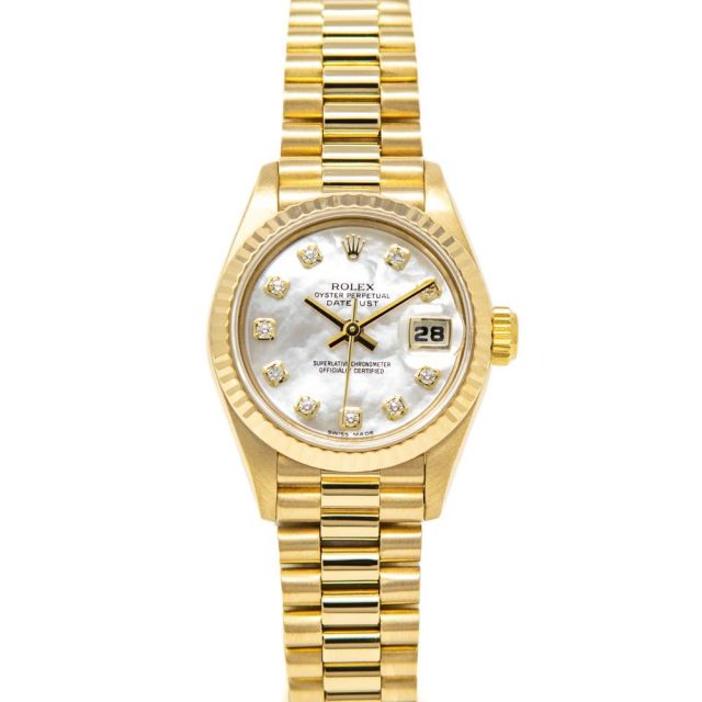 Rolex Lady-Datejust, President Bracelet, Mother of Pearl Diamond Face, Yellow Gold, 69178