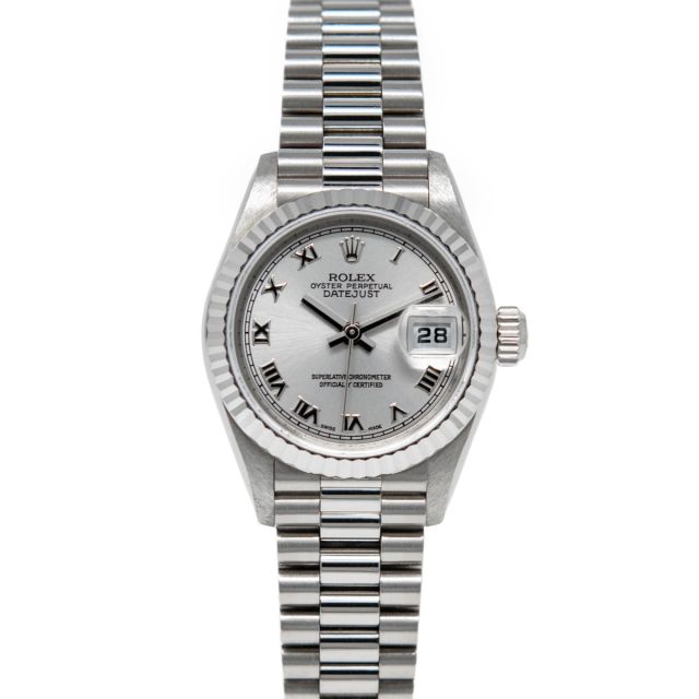 Rolex Lady Datejust 79179 Wristwatch, President Bracelet, Silver Roman Dial, Fluted Bezel