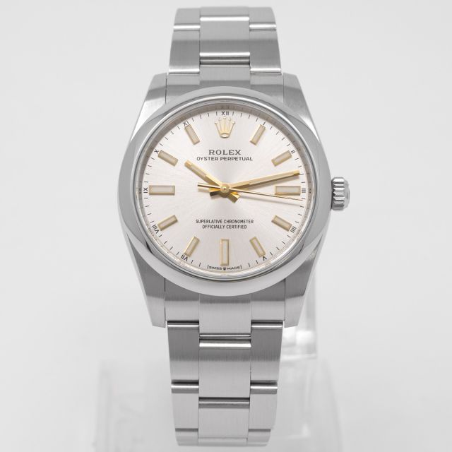 Rolex Oyster Perpetual 34 124200 Wristwatch, Oyster Bracelet, Silver Index Dial, Smooth Bezel