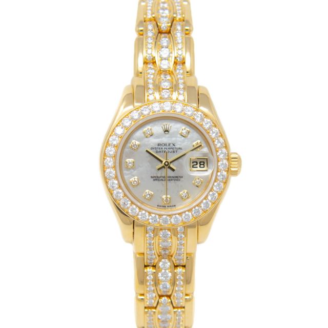 Rolex Pearlmaster 29, Mother of Pearl Diamond Dial, Yellow Gold, Triple Row Diamond Bracelet, 80298