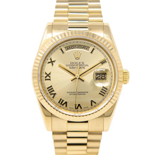 Rolex Men's Day-Date 36 118238 Wristwatch, President Bracelet, Champagne Roman Dial, Fluted Bezel