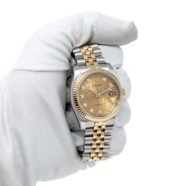 Rolex Datejust 36, Steel & Gold, Champagne Jubilee Diamond Dial, 116233, Rolex Box, (Renewed)