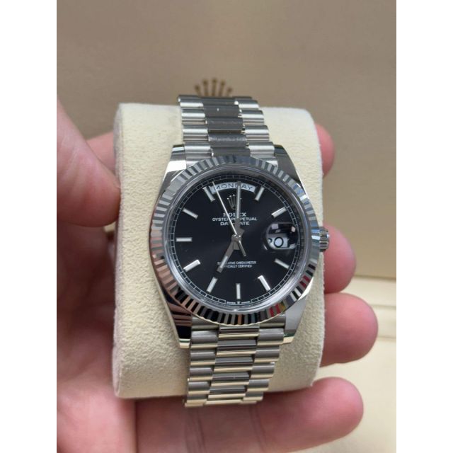 Rolex Day-Date 40 228239 Wristwatch, President Bracelet, Bright Black Dial, Fluted Bezel