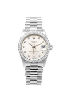 Rolex Datejust 31 68286 Platinum Wristwatch, President Bracelet, Silver Diamond Dial, Diamond Bezel