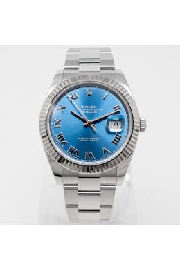 Rolex Datejust 41 126334 Wristwatch, Azzurro Blue Roman Dial, Oyster Bracelet, Fluted Bezel