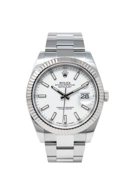 Rolex Men's Datejust 41 126334 Wristwatch, Oyster Bracelet, White Index Dial, Fluted Bezel