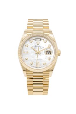 Rolex Day-Date 36 128348 Wristwatch, President Bracelet, Mother of Pearl Diamond Dial, Fluted Bezel