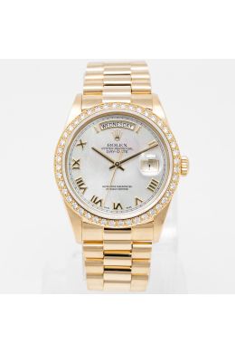 Rolex Day-Date 36 18048 Wristwatch, Mother of Pearl Roman Dial, President Bracelet, Diamond Bezel